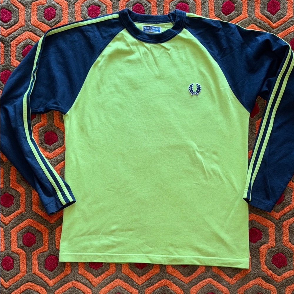 Fred Perry Two-Tone Long Sleeve Shirt Lime Green Men's Small